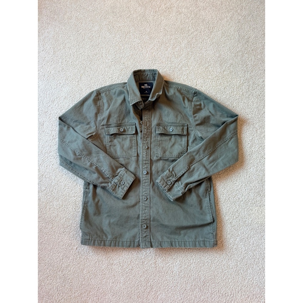 Hollister Mens Olive Green Cotton Twill Button Down Shirt Jacket Size M